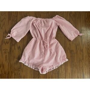 Peach Love California Womens Medium Red White Stripe Off Shoulder Romper Beach